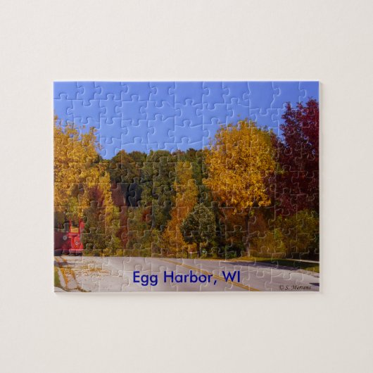 Egg Harbour, WI Herfst Season with Trolley Car Legpuzzel (Horizontaal)