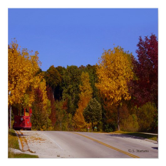 Egg Harbour, WI Herfst Season with Trolley Car Perfect Poster (Voorkant)