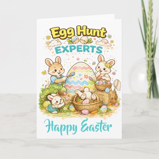Egg Hunt ExpertsCute Watercolor Bunny Painting  Feestdagen Kaart (Voorkant)