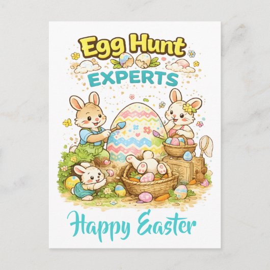 Egg Hunt ExpertsCute Watercolor Bunny Painting  Feestdagenkaart (Voorkant)