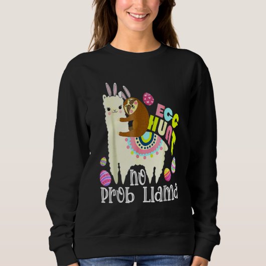 Egg Hunt No Prob Llama Bunny Sloth Riding Llama Ea Trui (Voorkant)