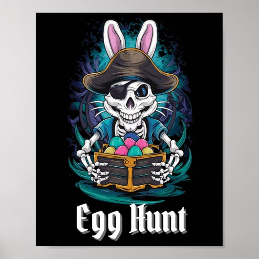 Egg Hunt Skeleton Bunny Pirate Rabbit Boys Pasen Poster (Voorkant)