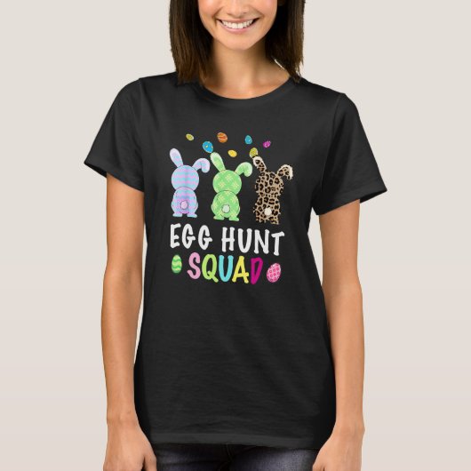 Egg Hunt Squad Leopard Easter Bunny Rabbit Womens T-shirt (Voorkant)