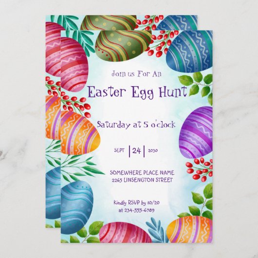 Egg Hunt Uitnodiging – Leuk & Feestelijk Pasen (Voorkant / Achterkant)