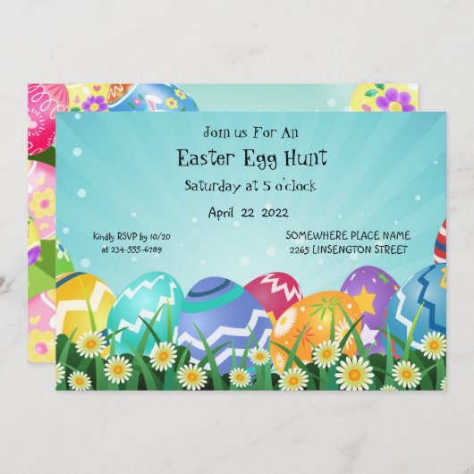 Egg Hunt Uitnodiging – Leuk & Feestelijk Pasen (Voorkant / Achterkant)