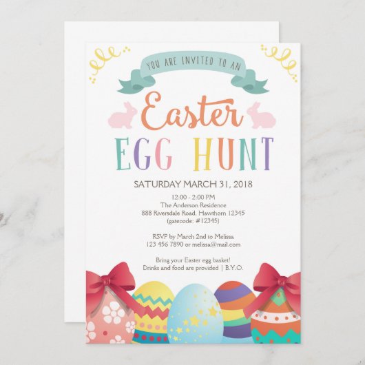 Egg Hunt Uitnodiging, Paasjacht Uitnodiging Jacht (Voorkant / Achterkant)