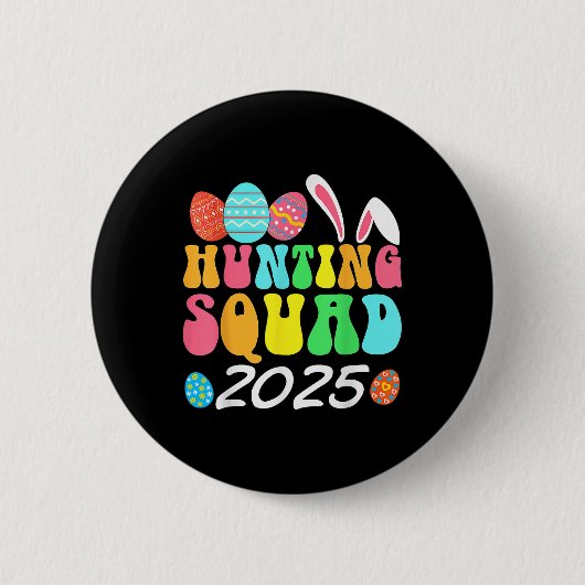 Egg Hunting Squad 2025 Easter Egg Hunt Familie Mat Ronde Button 5,7 Cm (Voorkant)