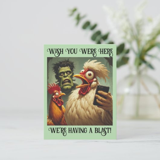 “Egg-less Encounter” Cheesy Chicken Briefkaart (Staand voorkant)