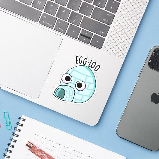 Egg-loo Funny Egg Pun Sticker (Laptop met iPhone)