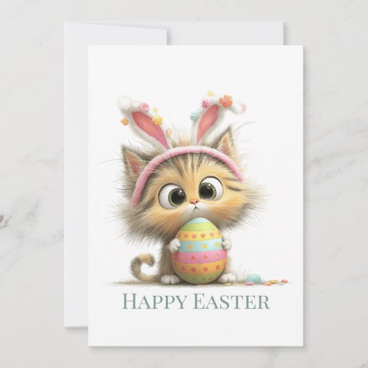 Egg-stra Cute Easter Cat Flat Greeting Card Feestdagenkaart (Voorkant)