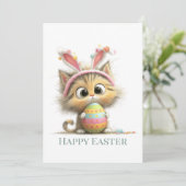 Egg-stra Cute Easter Cat Flat Greeting Card Feestdagenkaart (Staand voorkant)
