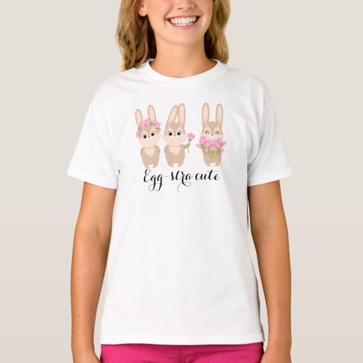 Egg-stra Schattigee paashaas en bloemen T-shirt (Voorkant)