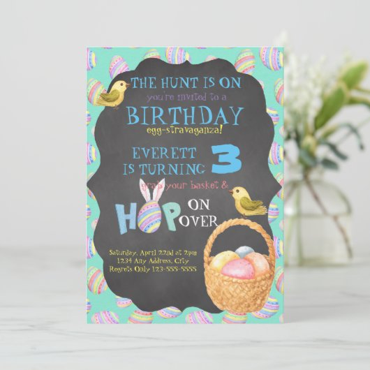 Egg-Stravaganza Birthday Uitnodiging (Staand voorkant)