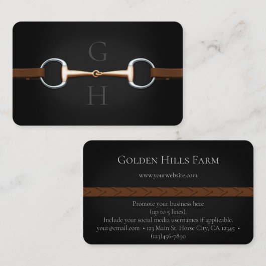 Eggbutt Snaffle Bit & Laced Reins Dubbel Monogram Visitekaartje (Voorkant / Achterkant)