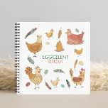 Eggcelent Ideas Funny Chickens Notitieboek<br><div class="desc">Dit ontwerp kenmerkt de meest schattige struerende kippen, veren, en eieren die op de voor- en achterkant worden gepatterd. Dit is een helder en warm ontwerp met ruimte aan de voorzijde voor personalisering met een naam en boekgebruik, of vertrek zoals het is! De tekst luidt: "Edelcelente ideeën", een grappige woordspeling...</div>