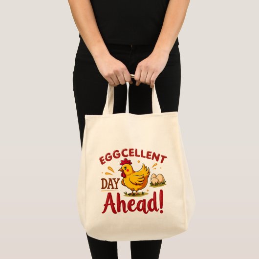 Eggcellent Day Ahead Funny Chicken Boerderij Tote Bag (Voorkant (product))
