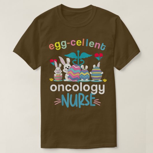 Eggcellent Oncology Nurse Easter Eggs and bunny me T-shirt (Design voorkant)