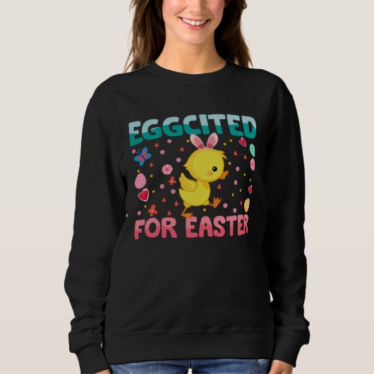 Eggcited For Easter Bunny Duck Rabbit Kids Trui (Voorkant)