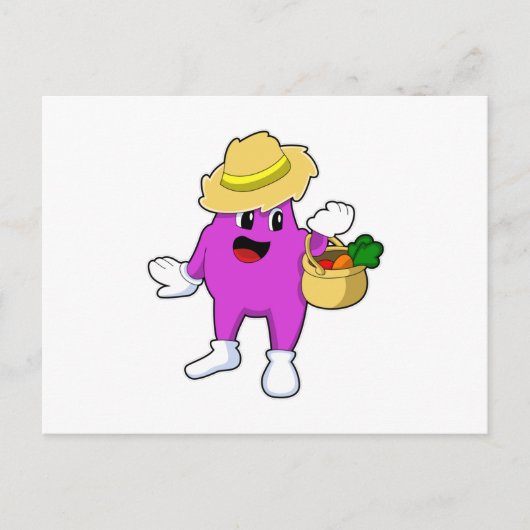 Eggplant als boer met wortel briefkaart (Voorkant)