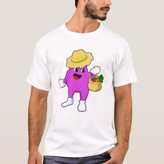 Eggplant als boer met wortel t-shirt (Voorkant)
