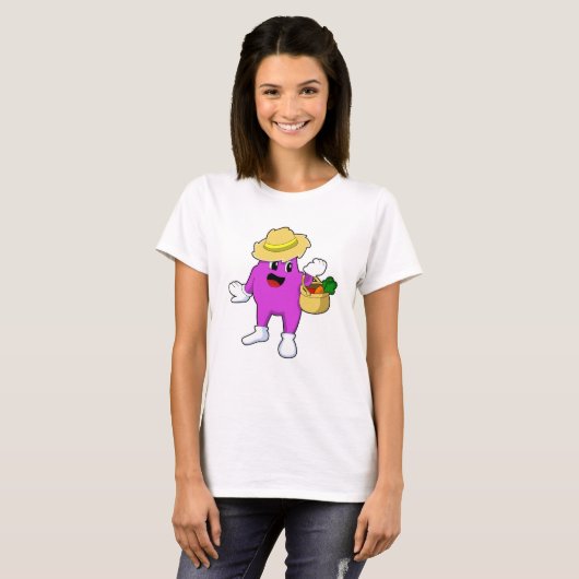 Eggplant als boer met wortel t-shirt (Voorkant volledig)