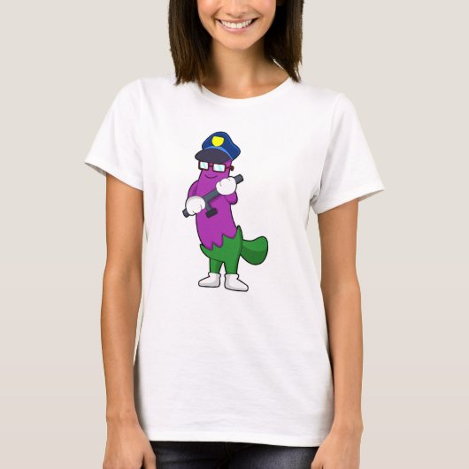 Eggplant als politieagent met Baton T-shirt (Voorkant)