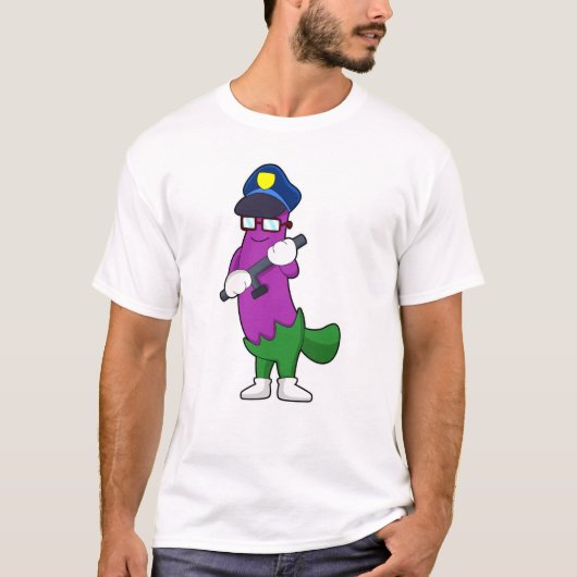 Eggplant als politieagent met Baton T-shirt (Voorkant)