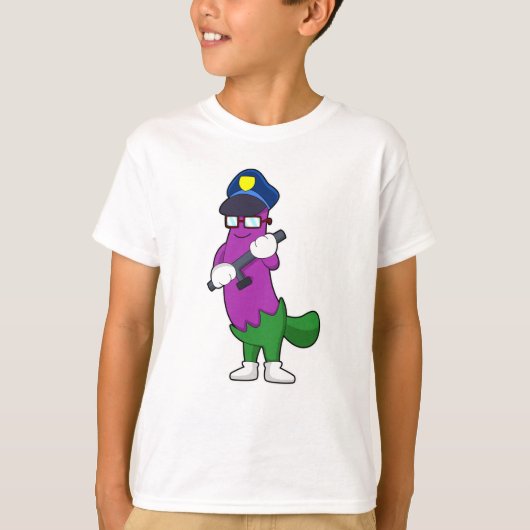 Eggplant als politieagent met Baton T-shirt (Voorkant)