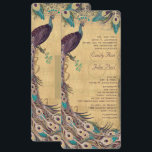 Eggplant Aqua en Gold Peacock Vintage 3 Veters Kaart<br><div class="desc">Eggplant Aqua en Gold Peacock Vintage 3 Veters Peacock Wedding Invitation</div>
