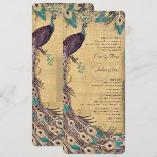 Eggplant Aqua en Gold Peacock Vintage 3 Veters Kaart