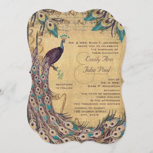 Eggplant Aqua Peacock 3 Veters Kaart (Voorkant / Achterkant)