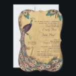 Eggplant Aqua Peacock  3 Veters Kaart<br><div class="desc">Art Nouveau Roaring 20's Peacock Eggplant Aqua  3 Peacock Feathers Peacock Wedding Invitations</div>