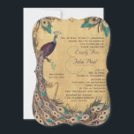 Eggplant Aqua Peacock  3 Veters Kaart<br><div class="desc">Art Nouveau Roaring 20's Peacock Eggplant Aqua  3 Peacock Feathers Peacock Wedding Invitations</div>