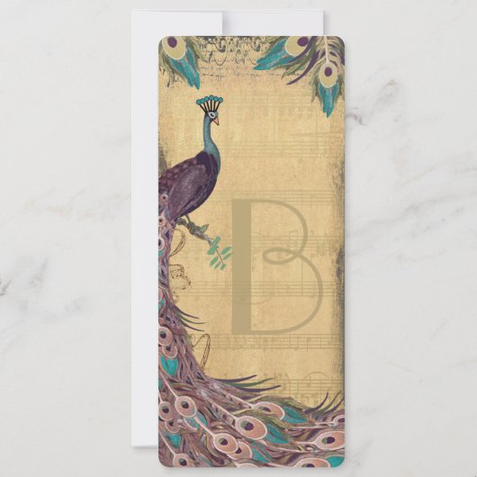 Eggplant Aqua  Peacock Wedding Kaart (Achterkant)