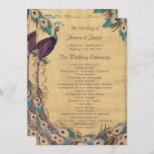 Eggplant Aqua  Peacock Wedding Programme Programmakaart (Voorkant / Achterkant)