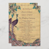 Eggplant Aqua Peacock Wedding Programme Programmakaart (Voorkant / Achterkant)