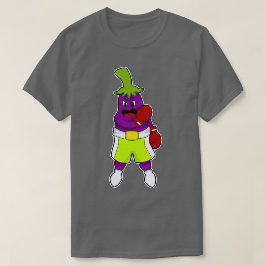 Eggplant bij Boxing met boxinghandschoenen T-shirt (Design voorkant)
