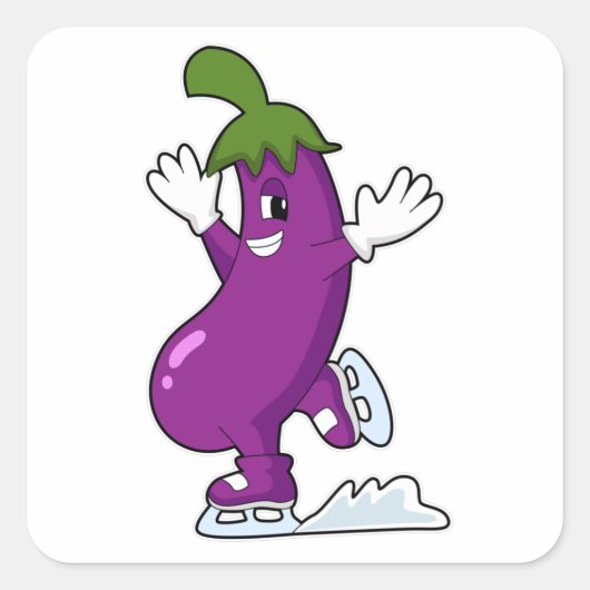 Eggplant bij ijsschaatsen met ijsschaatsen vierkante sticker (Voorkant)