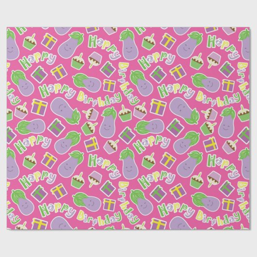 Eggplant Birthday Pattern Cadeaupapier (Vlak)