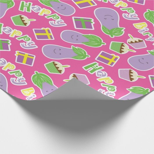 Eggplant Birthday Pattern Cadeaupapier (Hoek)