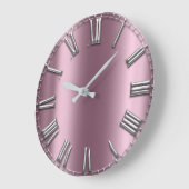 Eggplant Blush Gray Paars Silver Roman Numbers Grote Klok (Hoek)