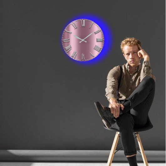 Eggplant Blush Gray Paars Silver Roman Numbers Grote Klok