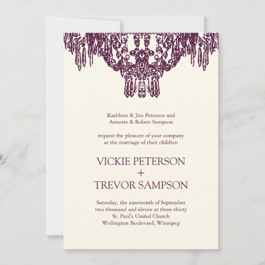 Eggplant Chandelier Wedding Invitations Kaart (Voorkant)