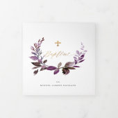 Eggplant Couronne de Feuillage Aquarelle, Bapteme Drieluik Uitnodiging (Cover)