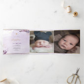 Eggplant Couronne de Feuillage Aquarelle, Bapteme Drieluik Uitnodiging (Binnen)