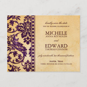 Eggplant Damask Lace Save the Date
