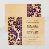  Eggplant Damask Lace Save the Date (Voorkant / Achterkant)