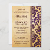  Eggplant Damask Lace Wedding Kaart (Voorkant)