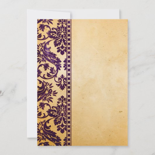  Eggplant Damask Lace Wedding Kaart (Achterkant)