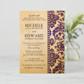  Eggplant Damask Lace Wedding Kaart (Staand voorkant)